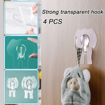 Cartoon Elefante em Forma de Ganchos Transparente Auto-adesivo de Parede Gancho Cozinha, Banheiro de Toalha do Cabide Racks Ferramenta