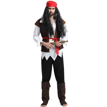 Jack Pirata Trajes Masculinos Capitão Sparrow do Caribe Traje Piratas Conjunto de Roupa de Mulheres, Homens Adultos Halloween Cosplay