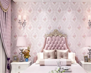 beibehang Clássico não tecido papel de parede de estilo Europeu, pastoral da moda cor-de-rosa quente quarto de cabeceira de fundo papel de parede de sala de estar