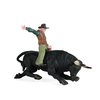PVC Modelo de Brinquedos Animais de Rodeio Bull com o Piloto Colecionáveis Estático de Plástico de Brinquedo para Crianças