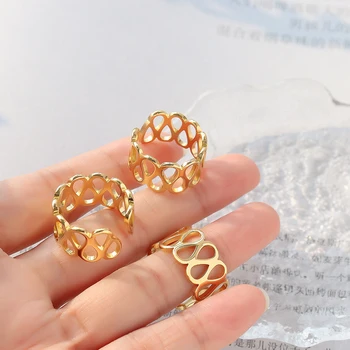 Cor de ouro Oco de Torção de Anéis para as Mulheres de Aço Inoxidável Engajamento Minimalista e Geométrica Anéis Par de Jóias Atacado