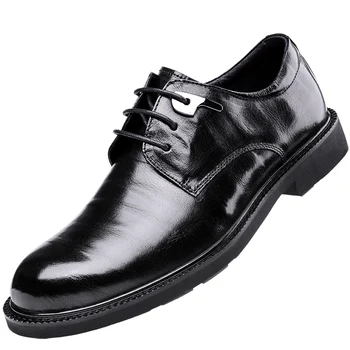 Preto de Negócios Formal Sapatos dos Homens de Couro Genuíno Britânico Grossa com sola de Couro Casual Sapatos masculinos Versão coreana Derby Sapatos Masculinos
